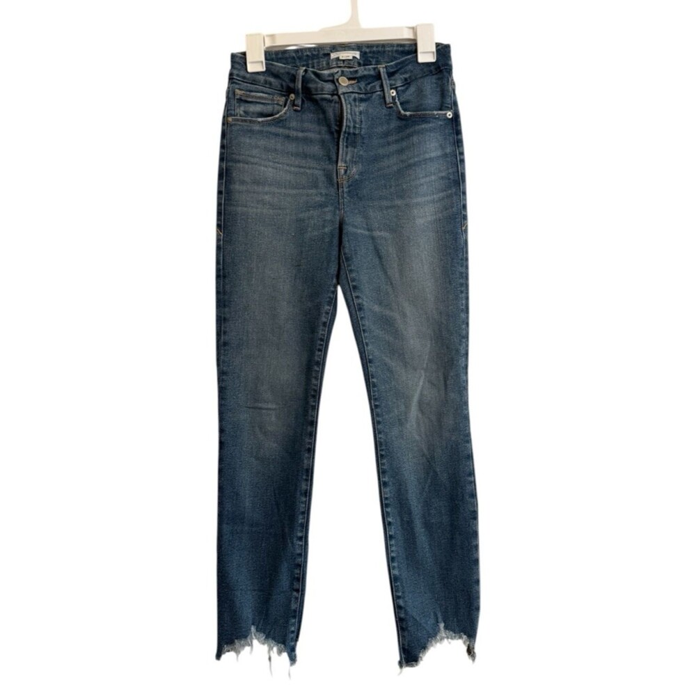 Good American Jeans Raw Hem High Rise Skinny Cropped Size 26 / 2 Stretch Denim